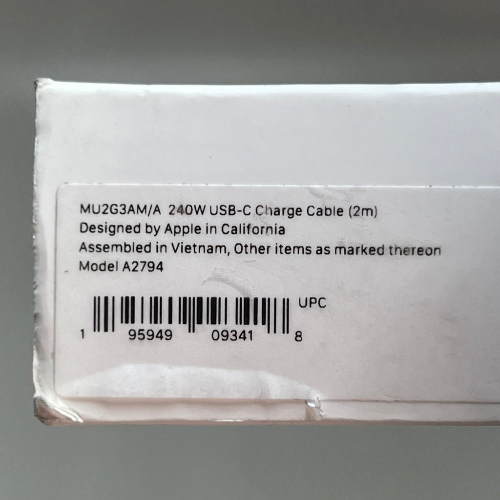APPLE USB-C Woven Charge Cable 240 Watt (2 M) White MU2G3AM/A (Return)