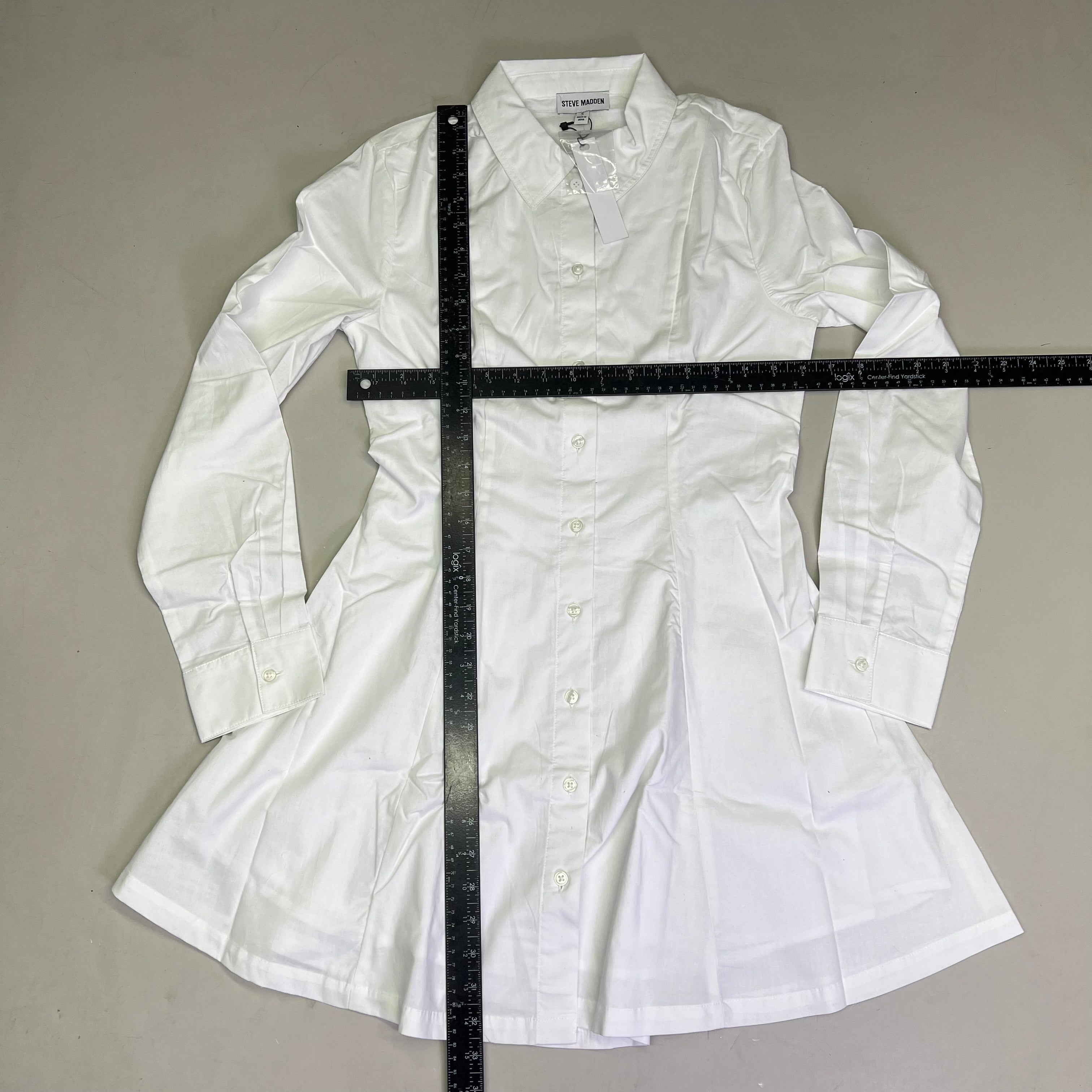 STEVE MADDEN Fit & Flare Shirt Dress Long Sleeve Button Cuff Women's Sz S Cloud