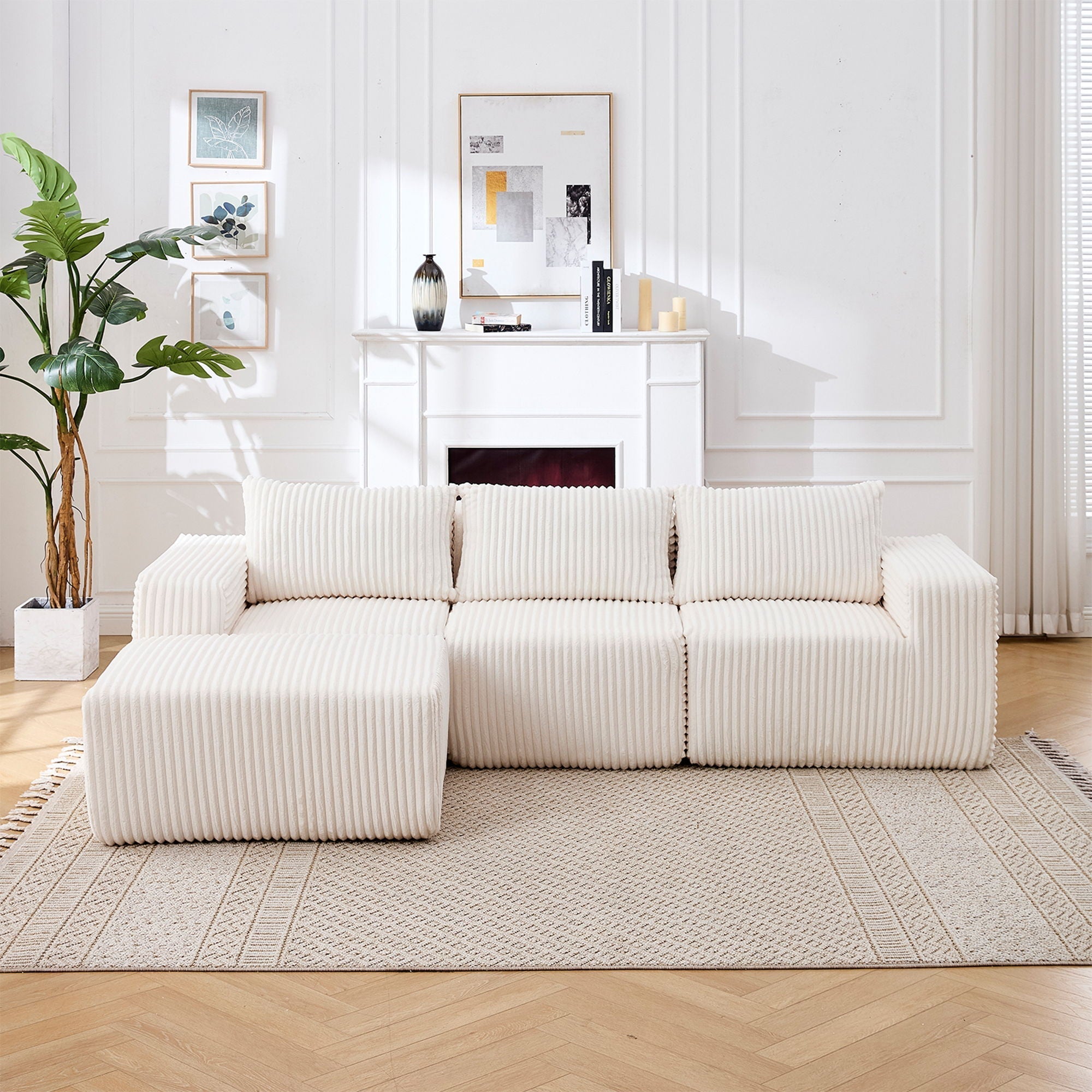 L-Shape Modern Minimalist Modular Sectional Sofa with Deep Seats