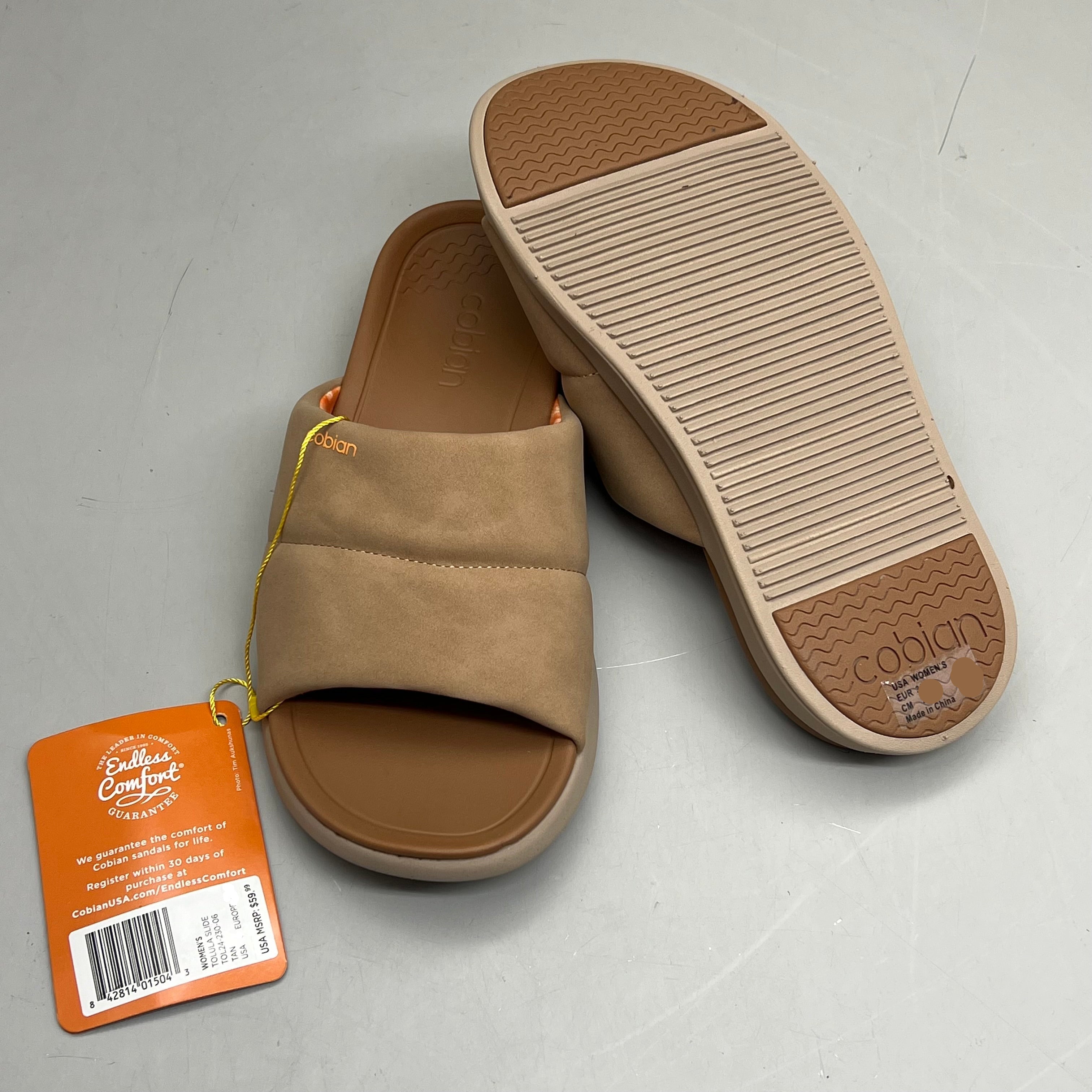 COBIAN Tolula Slide Enhanced Cushion Suede Strap Women's Sz 10 Tan TOL24-230-10