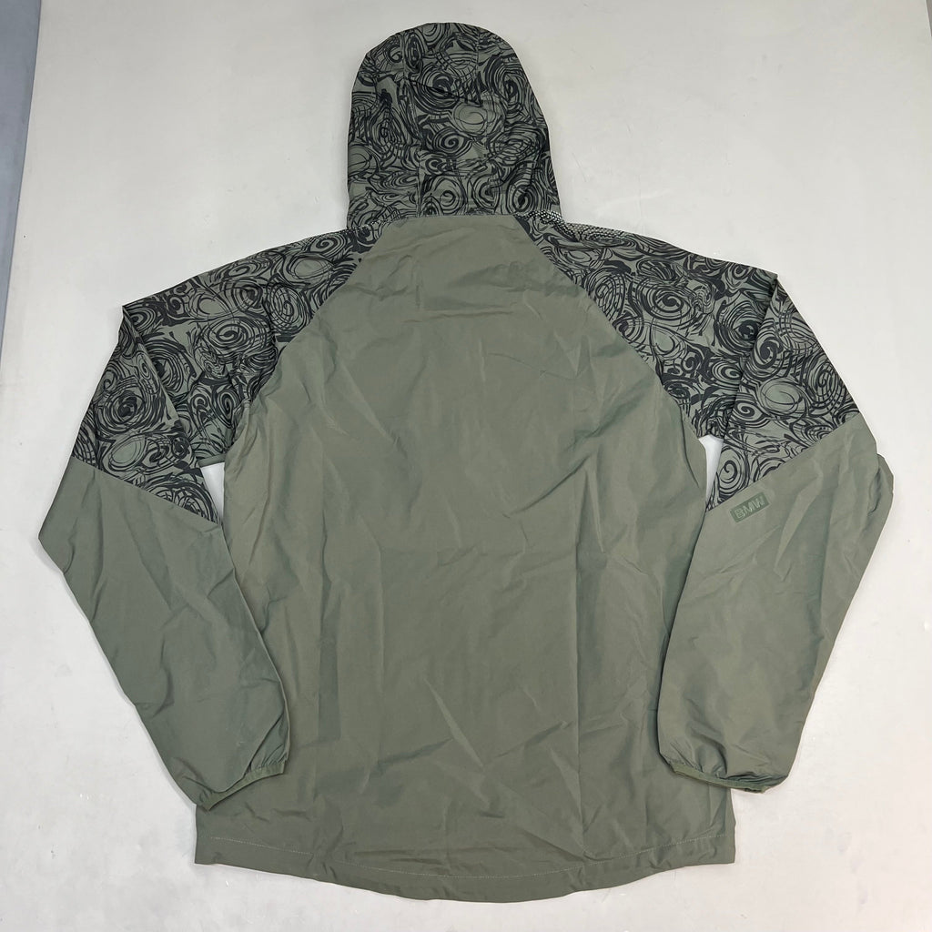 BMW Waterproof Lightweight Active Jacket Full Zip Mens Sz M Olive Scribble Print