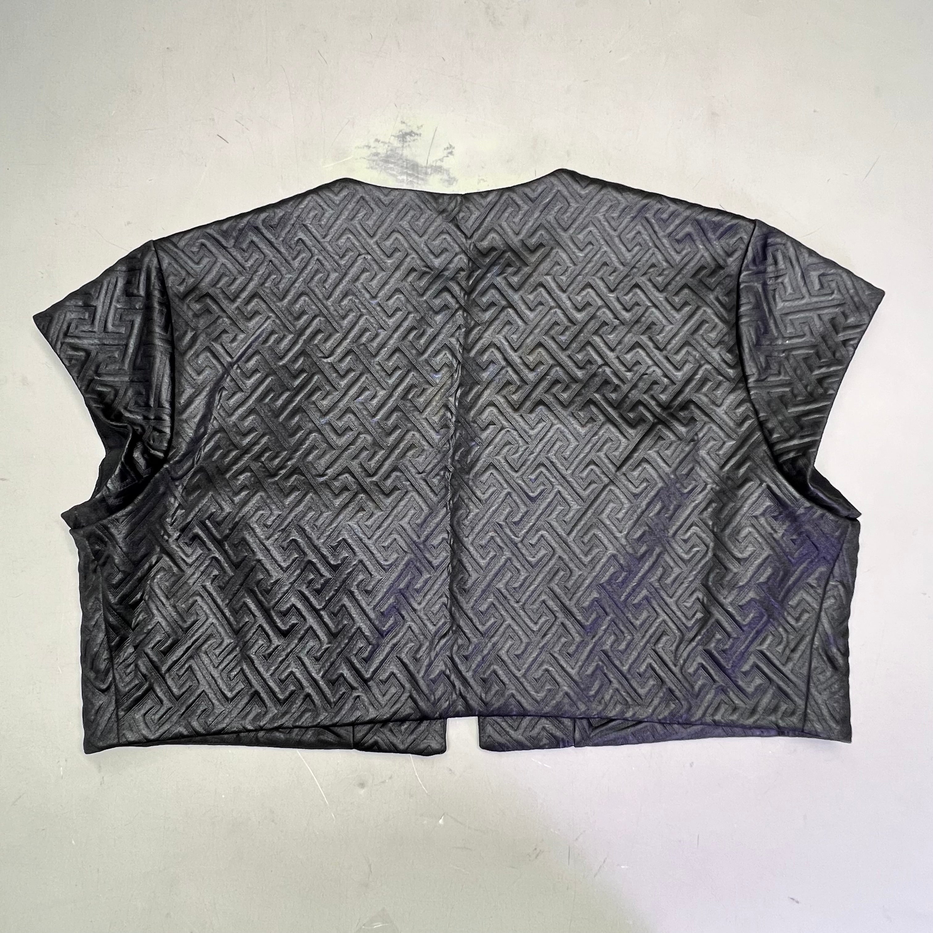 NATORI Textured Quilted Vest Maze Short Sleeve Cardigan Women's Sz XL Black