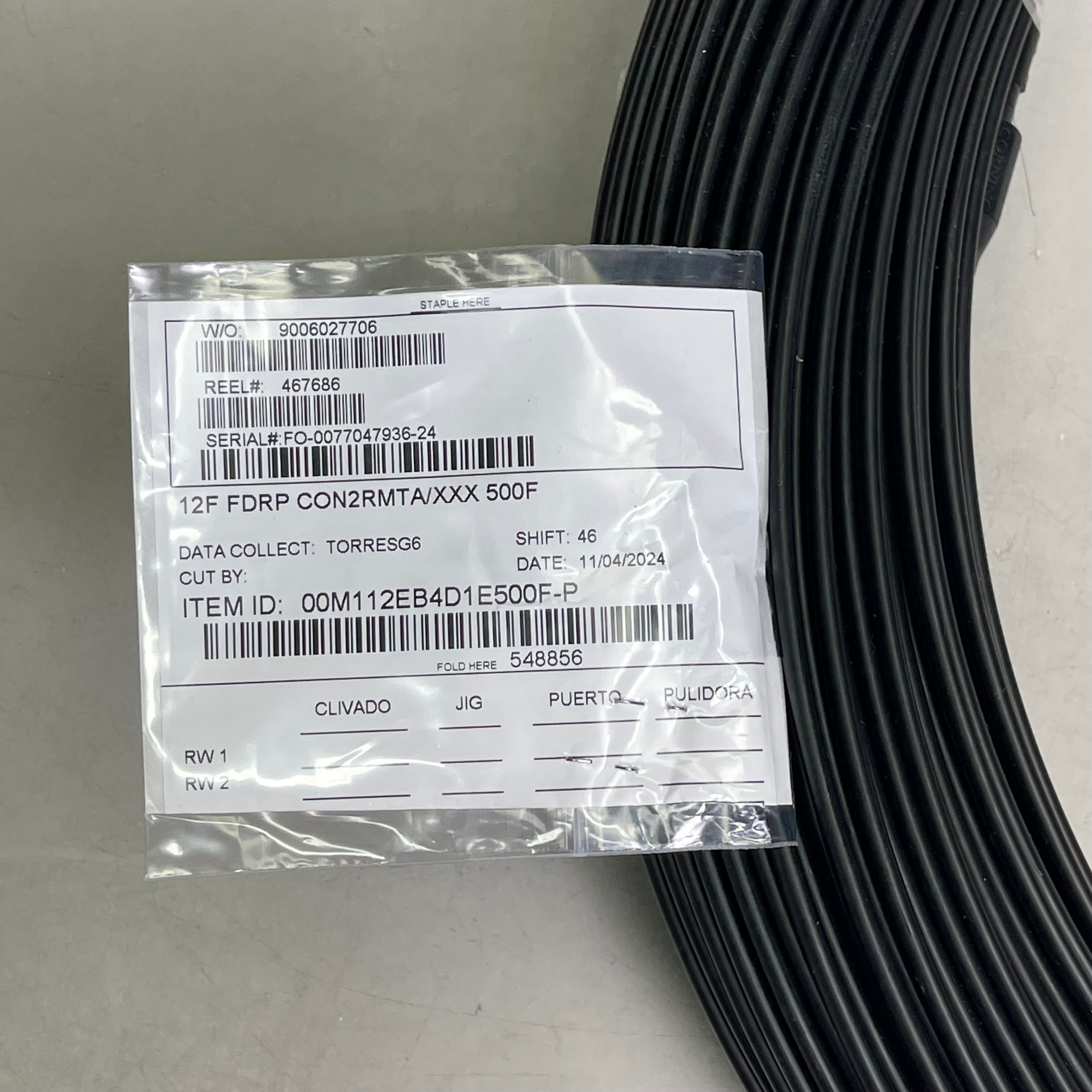 CORNING Fiber Optic Cable 12F FDRP CON2RMTA/XXX 500ft 00M112EB4D1E500F-P