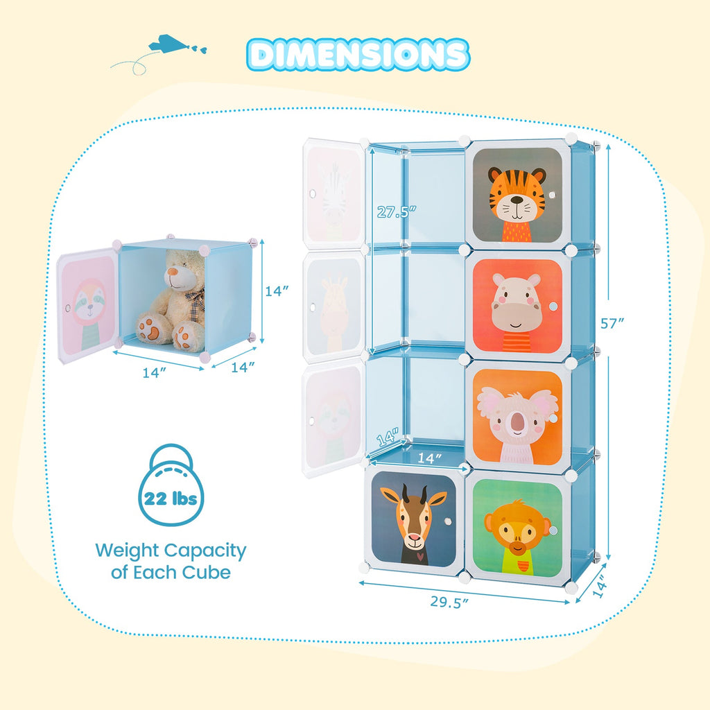 8-Cube Kids Wardrobe Closet with Clothes Hanging Section and Doors-Pink