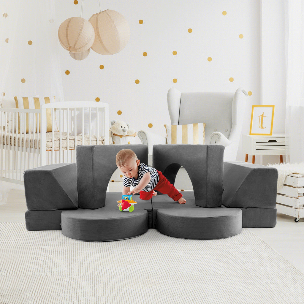 8 Pieces Kids Modular Play Sofa with Detachable Cover for Playroom and Bedroom
