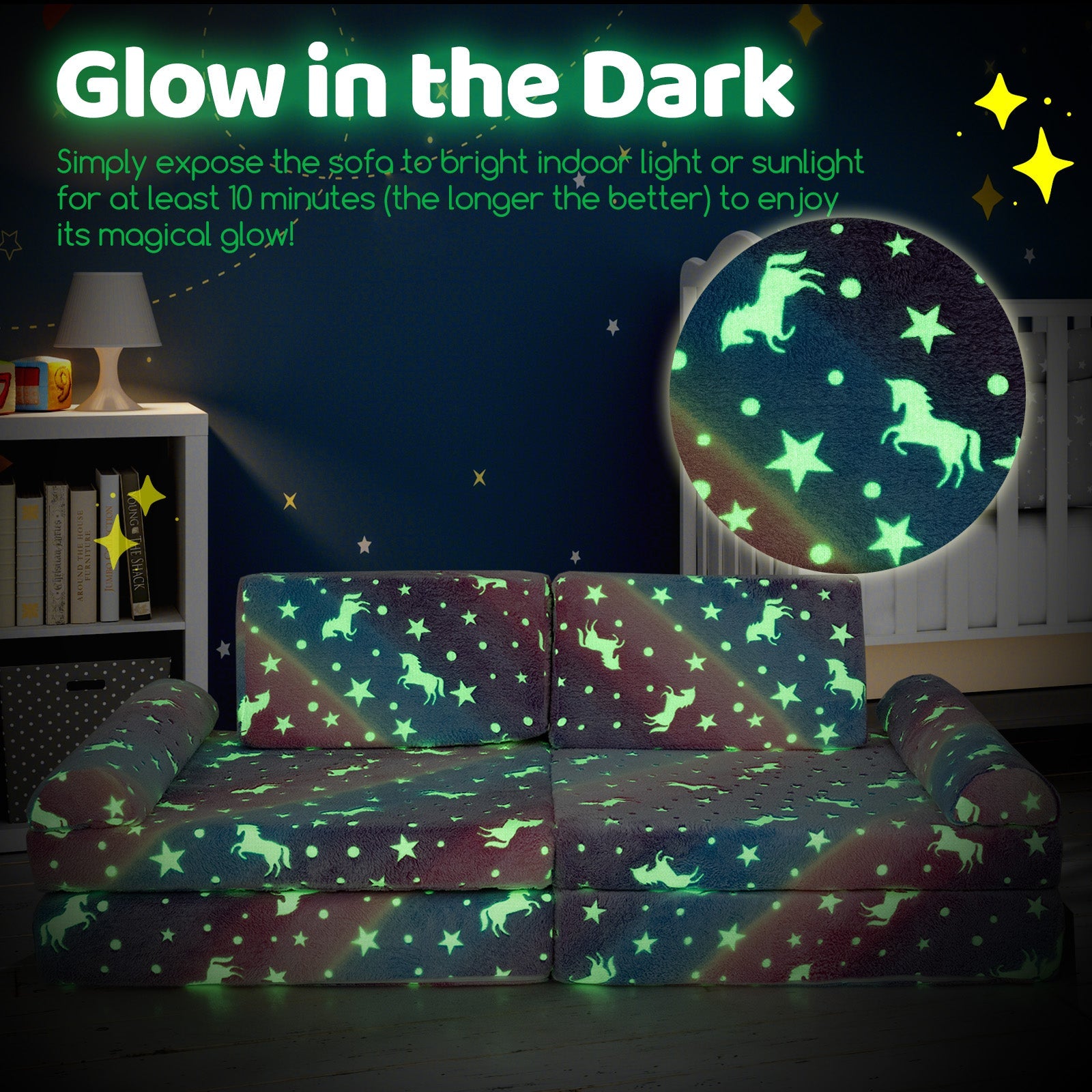 8 Pieces Modular Kids Play Couch Glow in the Dark Toddler Sectional Sofa