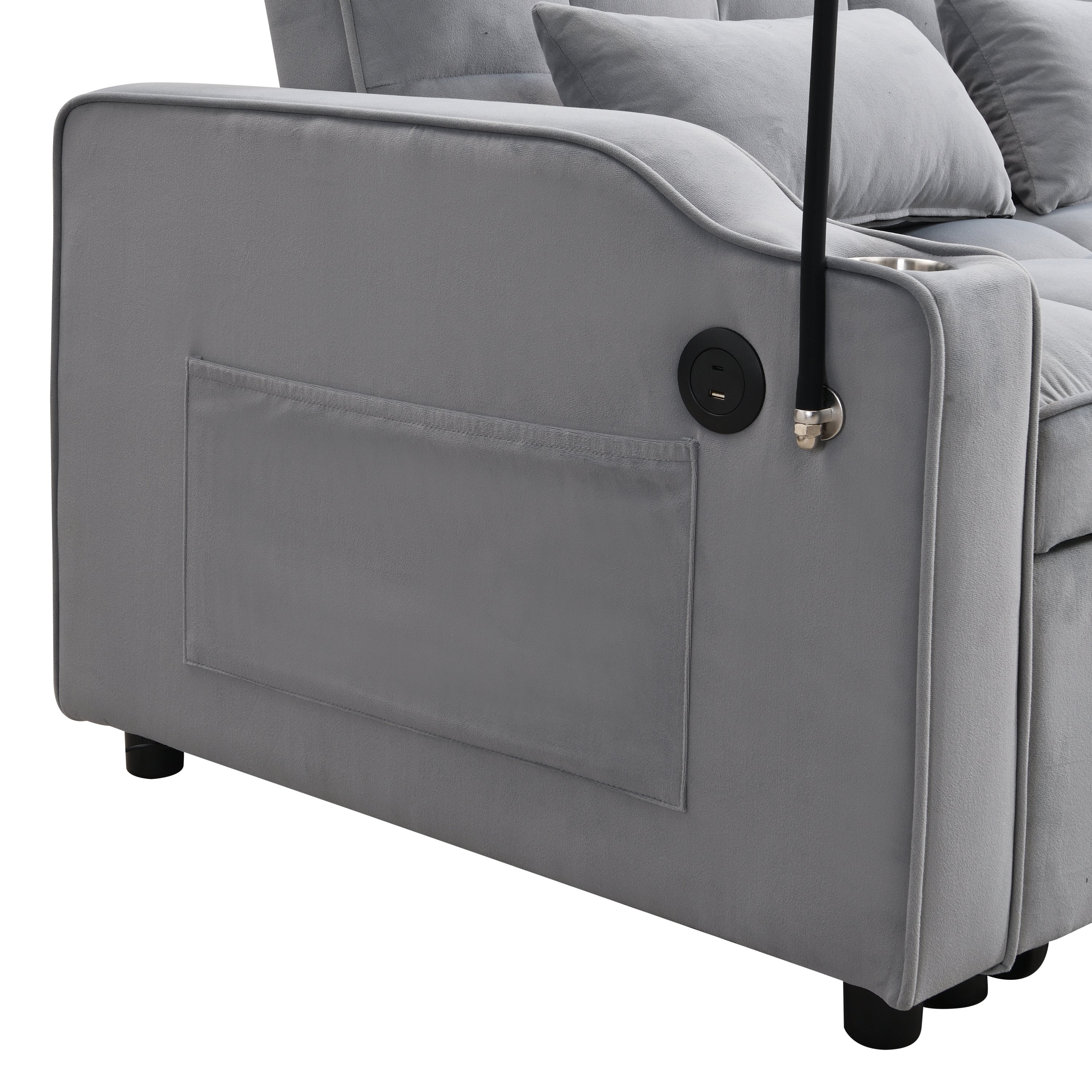 Modern Velvet Loveseat Futon Sofa Couch with Pullout Bed