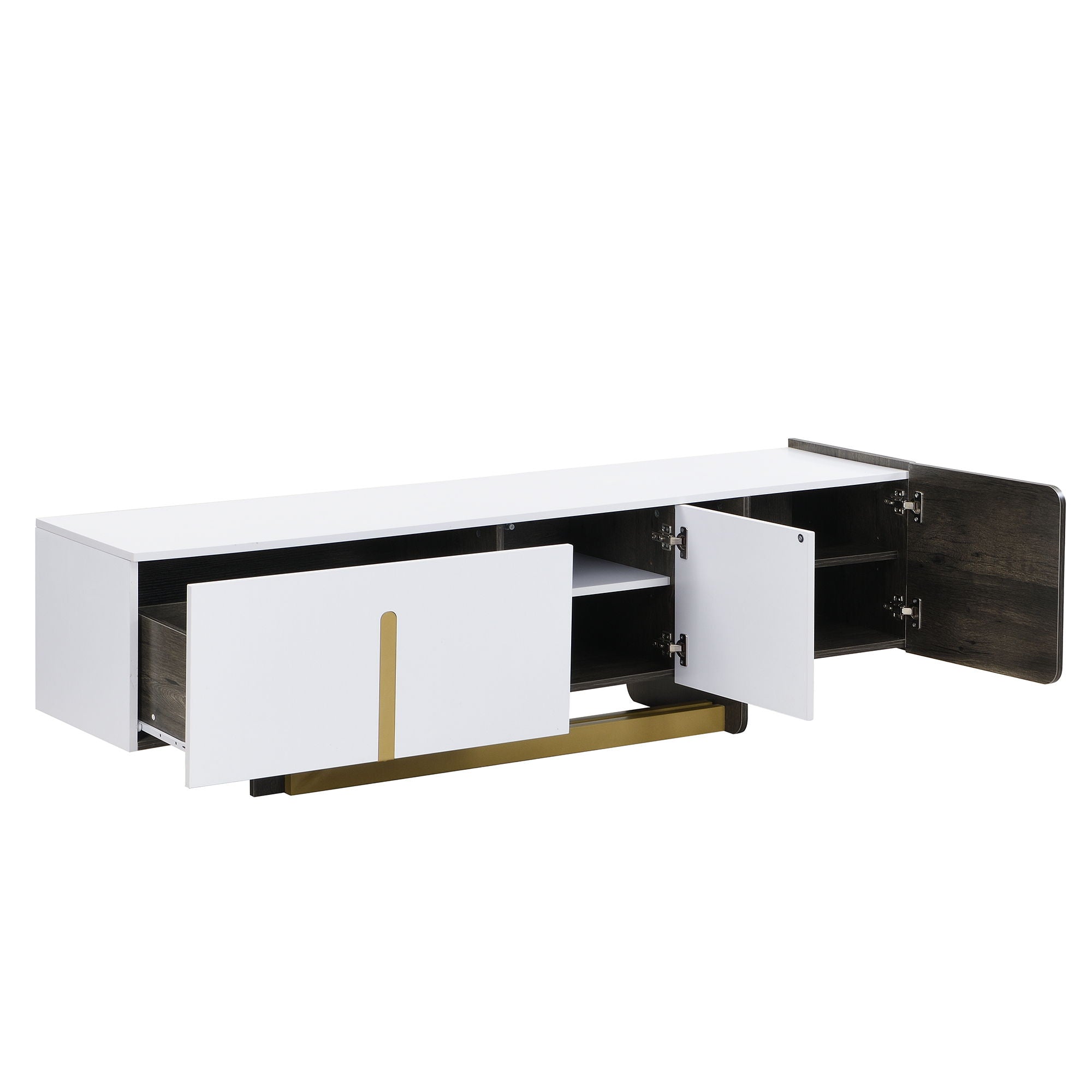 TV Stand With 1 Drawer, 2 Cabinets And Adjustable Shelves