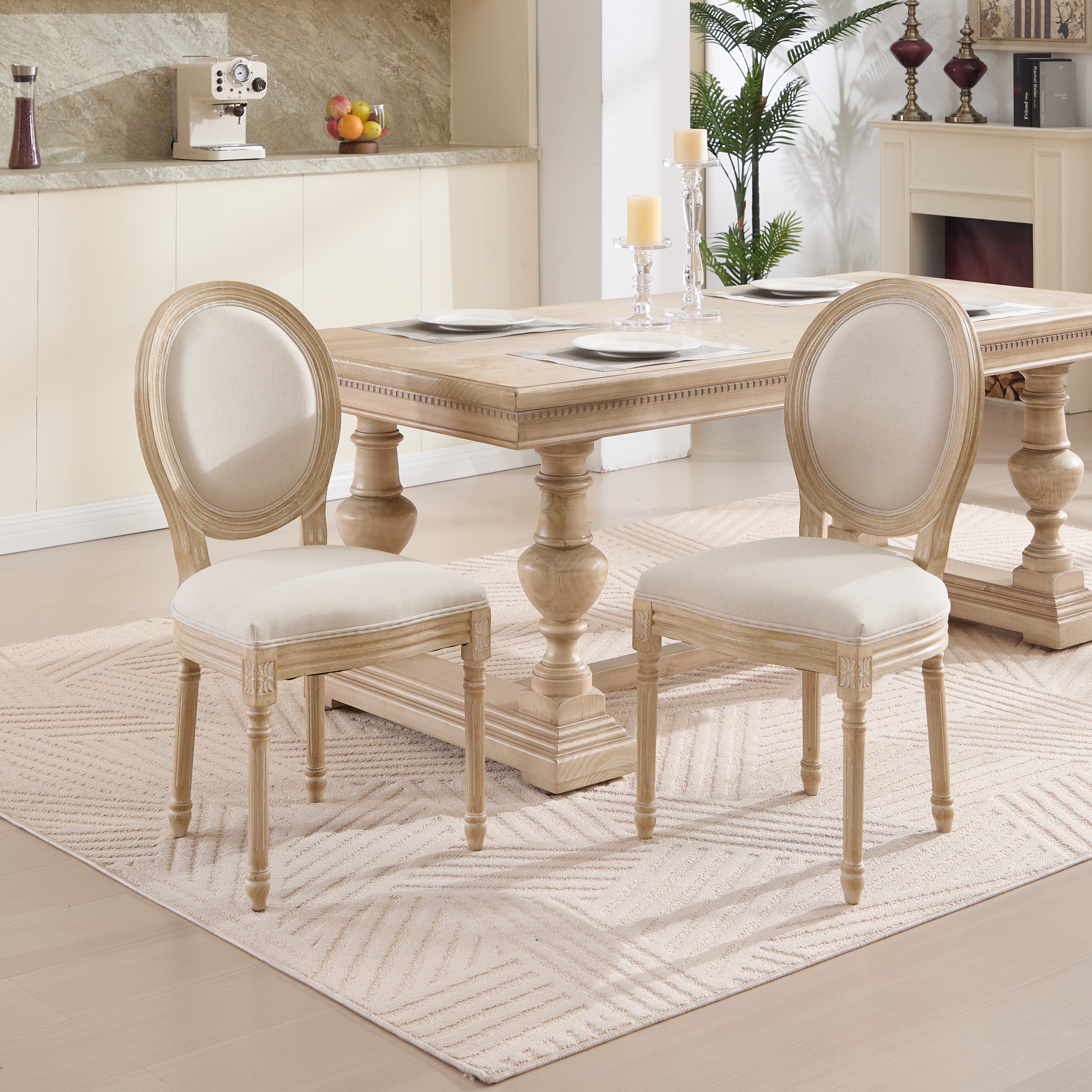 French Country Dining Chairs Set of 2 with Upholstered Round Back
