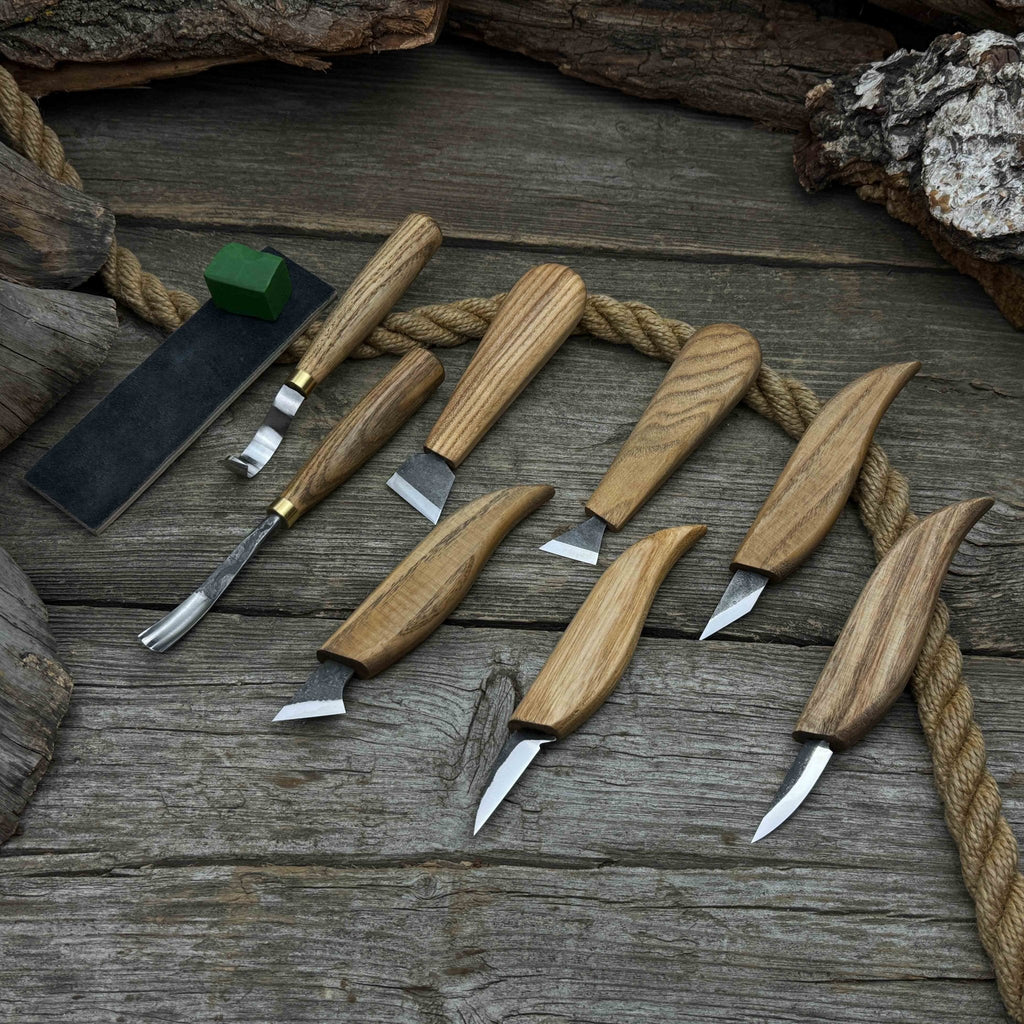 9-Piece Spoon Carving Tool Set with Sharpening Board