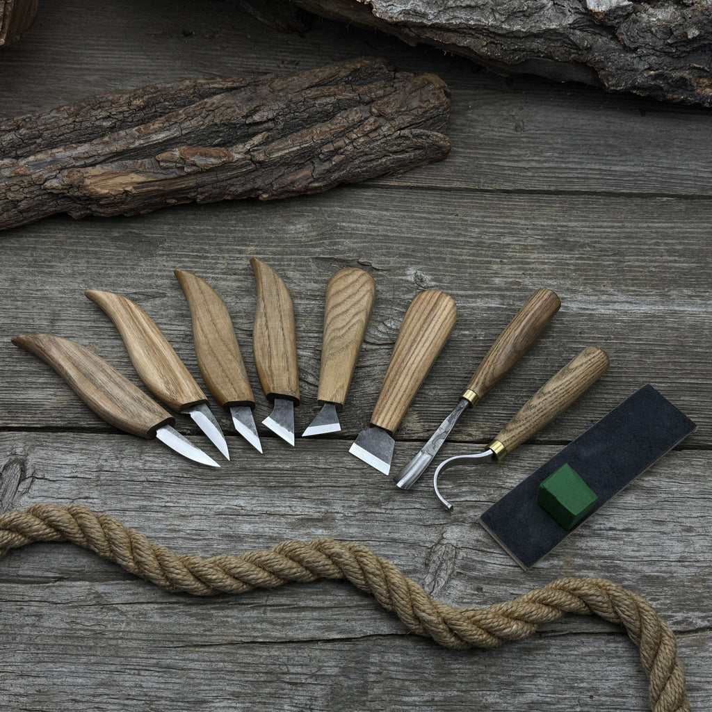 9-Piece Spoon Carving Tool Set with Sharpening Board