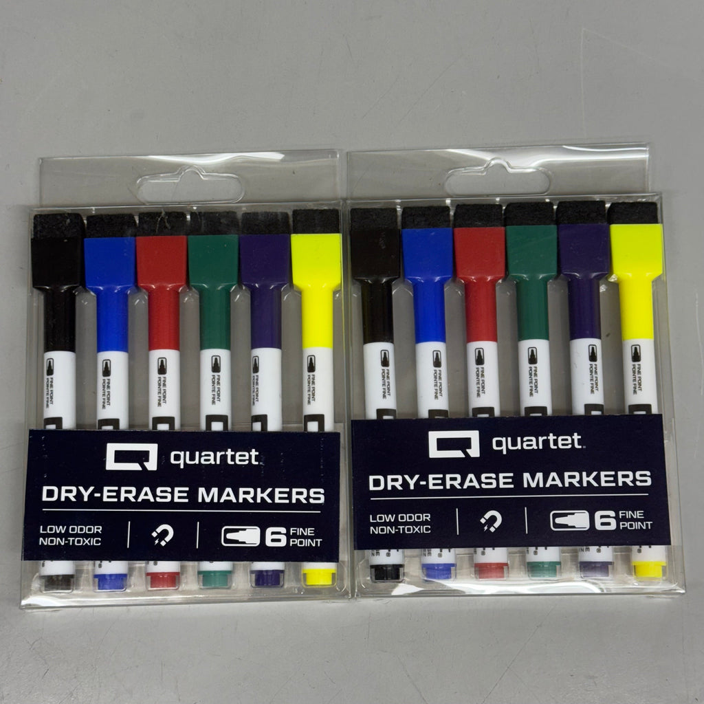 QUARTET (2 PACKS of 6 MARKERS Each) Mini Dry-Erase Markers w/ Eraser & Magnet