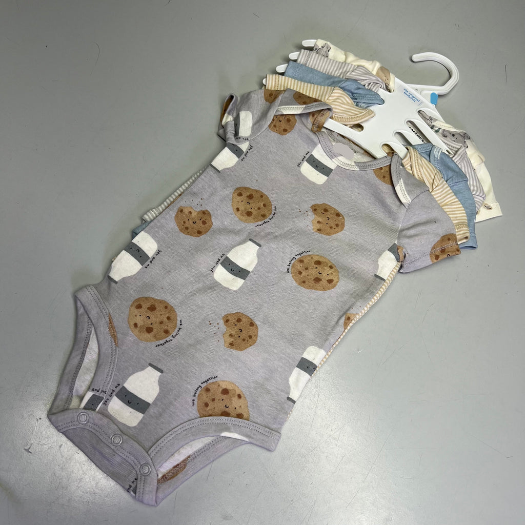 CARTERS (5 PIECE SET) Milk & Cookie - Animal Bodysuit Baby Boys Sz 6M Blue/White