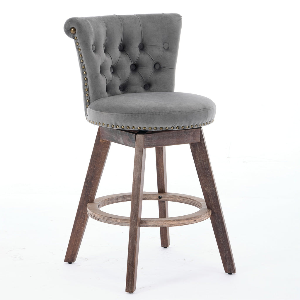 26" Counter Height Bar Stools Set of 2 with 360° Swivel and Velvet Upholstery