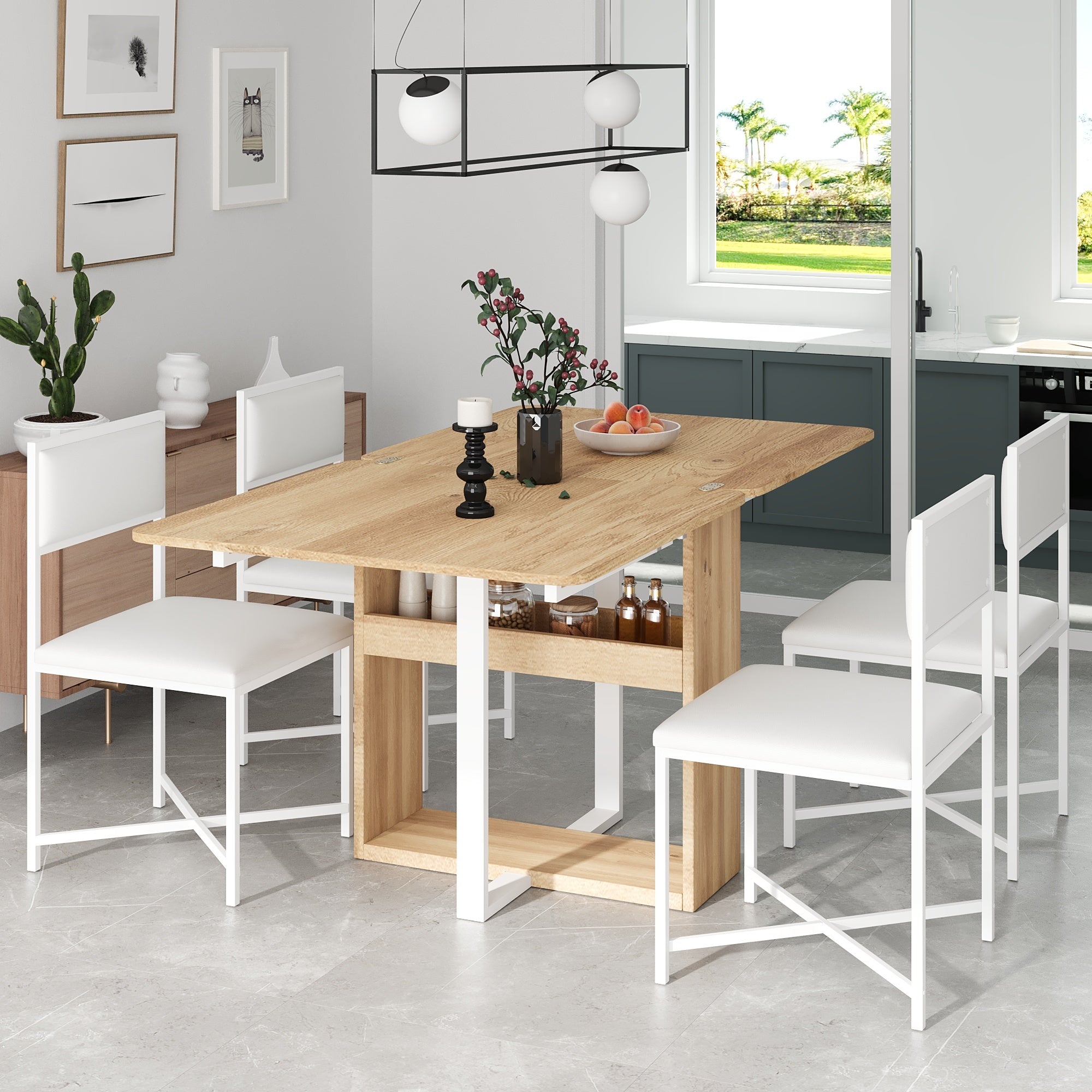TOPMAX Modern Compact 63-inch 5-Piece Extendable Dining Table Set
