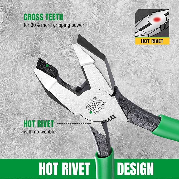 SK 9" Ironworker's Pliers, Linesman Pliers with Heavy Duty Knurled Jaws