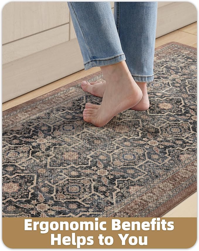 Color&Geometry Anti Fatigue Kitchen Mats for Floor 24x59, Vintage Decor, Easy Clean, Waterproof & Oil Proof, 0.4" Thick Cushioned, Non-Slip Kitchen Runner Rug for Sink, Laundry, Office, Black