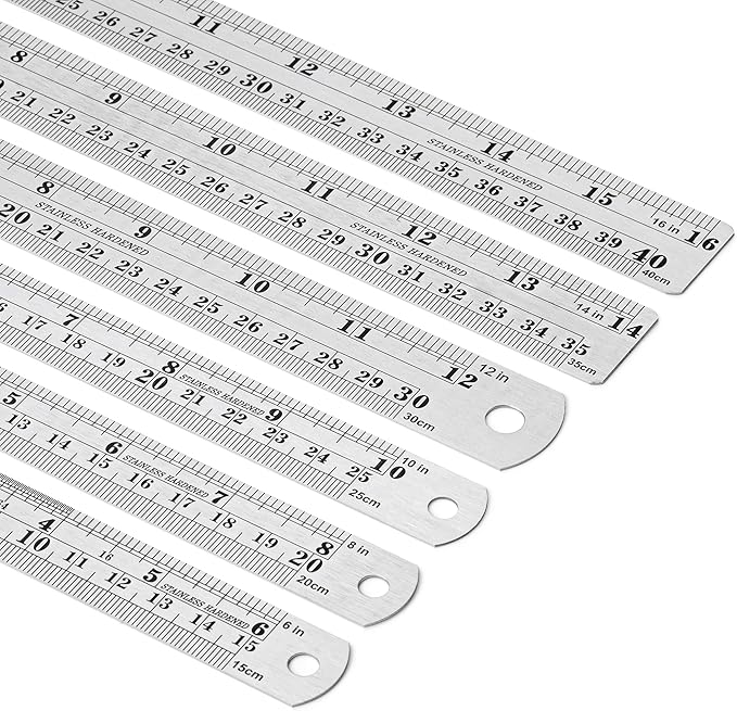 Mr. Pen- Metal Straight Edge Ruler, 6 pcs, 6", 8", 10", 12", 14", 16", Stainless Steel Ruler Set, Imperial & Metric Measurements for Drawing, Home, Office, Engineering