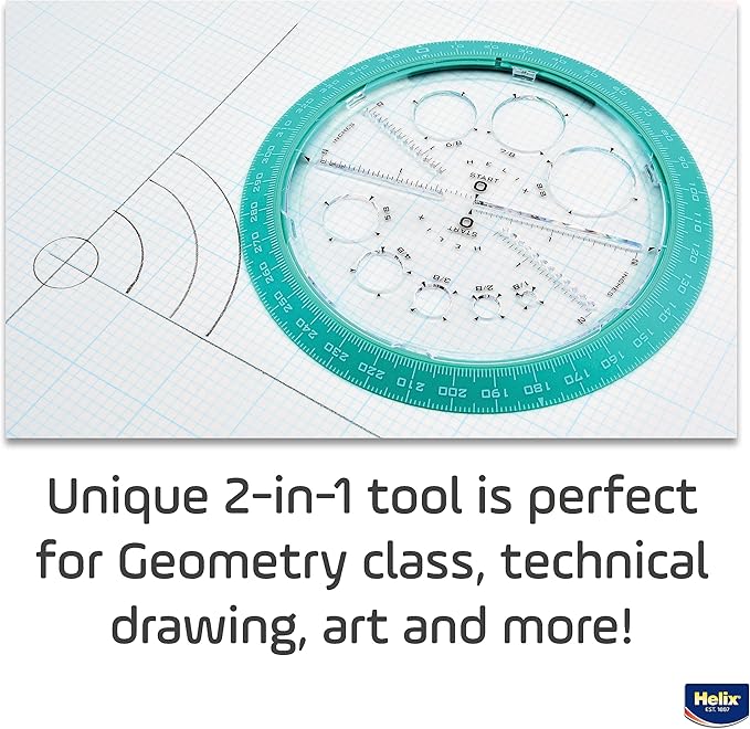 Helix Angle and Circle Maker with Integrated Circle Templates, 360 Degree, 6 Inch / 15cm, Assorted Colors (36002)