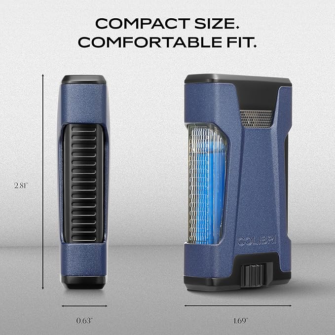 Colibri Rebel Double Torch Lighter – Wind Resistant Butane Cigar Lighter, Refillable Jet Flame with XL Fuel Tank, Adjustable Flame & Fuel Window (Midnight Navy + Black)
