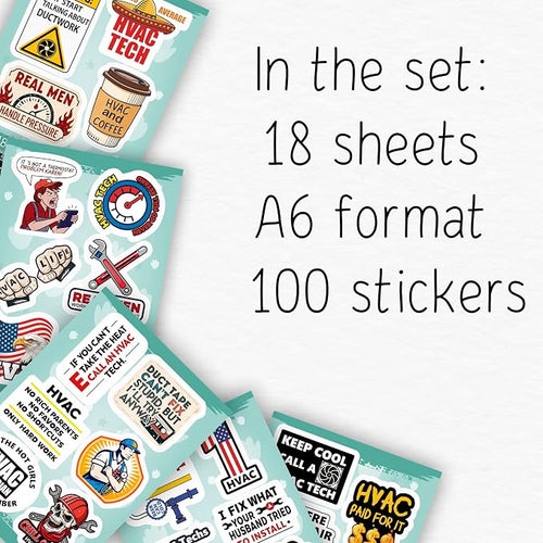 100Pcs HVAC Stickers Hard Hat, Water Bottle, Laptop – HVAC Toolbox Decals – Air Conditioning Stickers - Funny Hard Hat Decals - Gifts for Men & Women