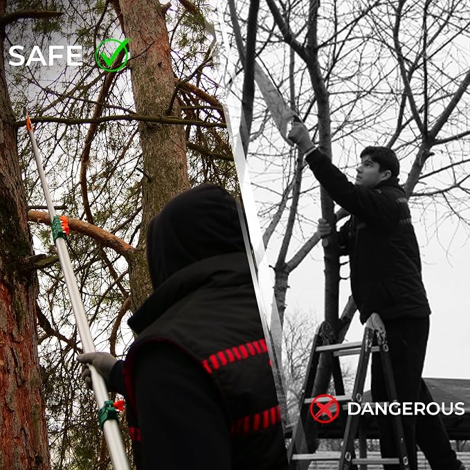 StartPro 23ft Reach Tree Pruning Saw, Telescopic Manual Lightweight Extendable 18ft Pole Saw with Sharp Carbon-Enriched Blade for Efficient Tree Maintenance and High-Reach Branch Cutting.