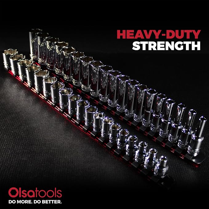 Olsa Tools 3/8-Inch Drive SAE Deep Socket Set - 19pc | 6-Point Chrome Vanadium Sockets, 6 mm to 24 mm, No Skipped Sizes - Professional-Grade SAE Socket Sets - Part: 1809