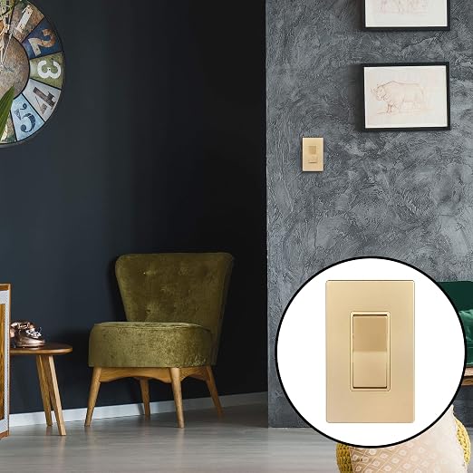 ENERLITES 3-Way Decorator Paddle Light Switch, Gloss Finish, Single Pole or Three Way, 3 Wire, Grounding Screw, Residential Grade, 15A 120V/277V, UL Listed, 93150-GD-10PCS, Gold, (10 Pack)