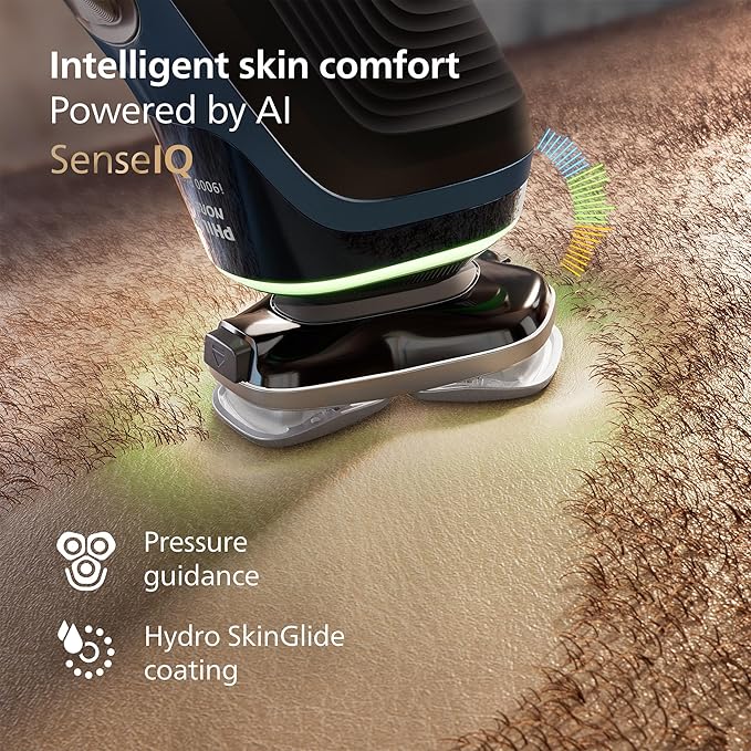 Philips Norelco Shaver i9000 Prestige, Wet & Dry Electric Shaver, Mystic Aqua, SenseIQ Technology, Triple Lift & Cut System, 360 Rotating Dual SteelPrecision Blades, Nose Trimmer, XP9201/88