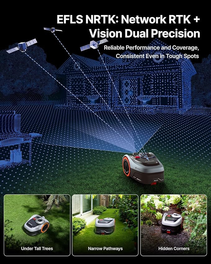 Segway Navimow i210 AWD Robot Lawn Mower, Wire-Free Robotic Mower, All-Wheel Drive for 45% Slopes, 2–3.6 in Adjustable Cutting Height, NRTK + Vision, Auto Mapping, 5.1Ah Battery, Covers 0.25 Acre