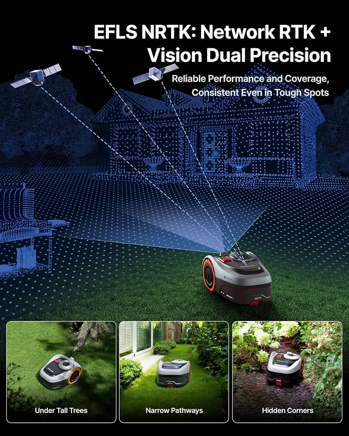 Segway Navimow i210 AWD Robot Lawn Mower Wire Free with Garage S, All-Wheel Drive for 45% Slopes, EFLS NRTK + Vision Auto Mapping, Covers 1/4 Acre (Garage Shipped Separately)
