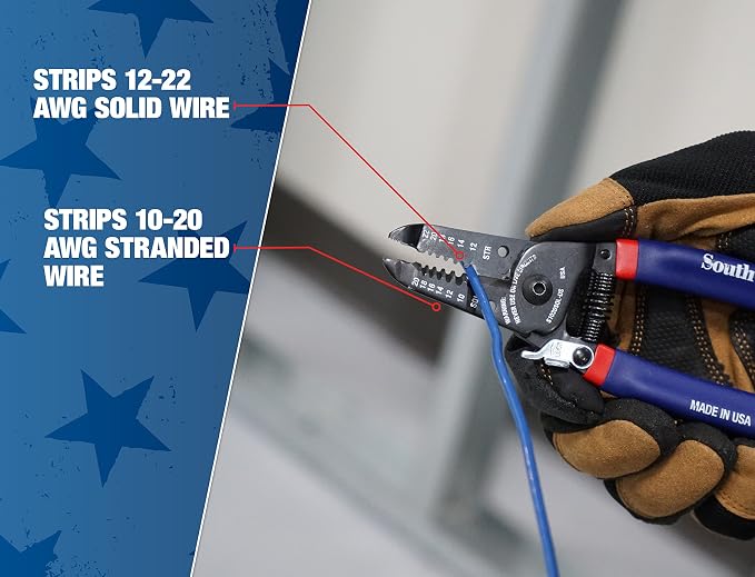 Southwire Wire Stripper and Cutter - Compact Tool for Efficient Electrical Work - Precision Shear-Type Blades - Comfortable Double-Dipped Grip - 10-20 AWG Solid