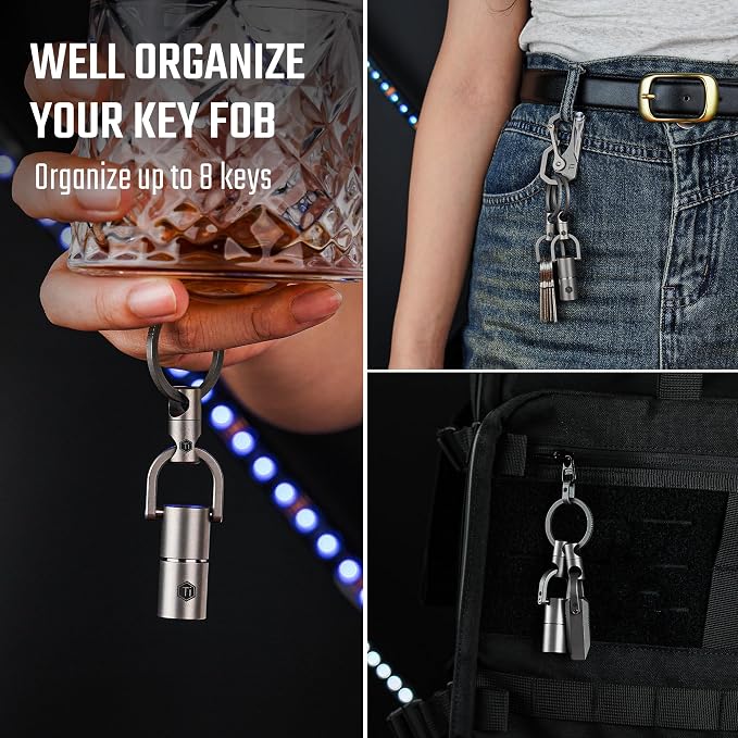 KeyUnity KM13 Swivel Keychain with D Ring Key Shackle, Titanium Rotatable Key Organizer