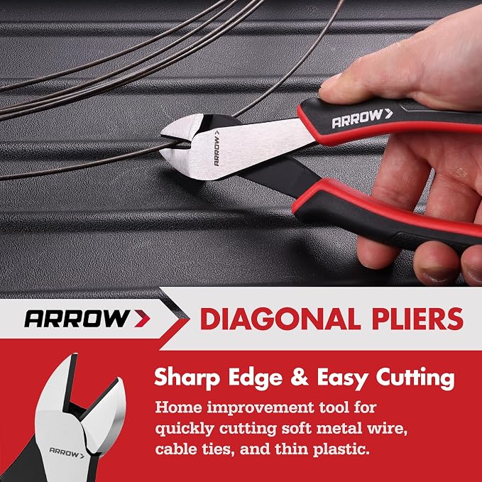 ARROW 4-Piece Pliers Set, CR-V Steel | 8 Inch Diagonal, Long Nose, Slip Joint, 10 Inch Groove Joint Pliers, Ergonomic Anti-slip Handle, for Basic Repair