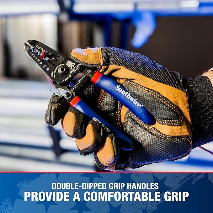 Southwire Wire Stripper and Cutter - Compact Tool for Efficient Electrical Work - Precision Shear-Type Blades - Comfortable Double-Dipped Grip - 10-20 AWG Solid