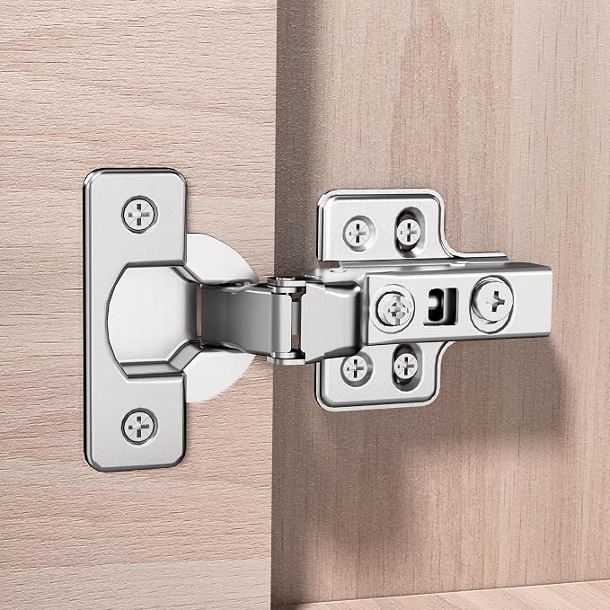 20pcs Inset Cabinet Hinge Frameless Concealed Door Hinges European Soft Closing Four-Hole Mounting Plate Hinges Nickel Plated Finish