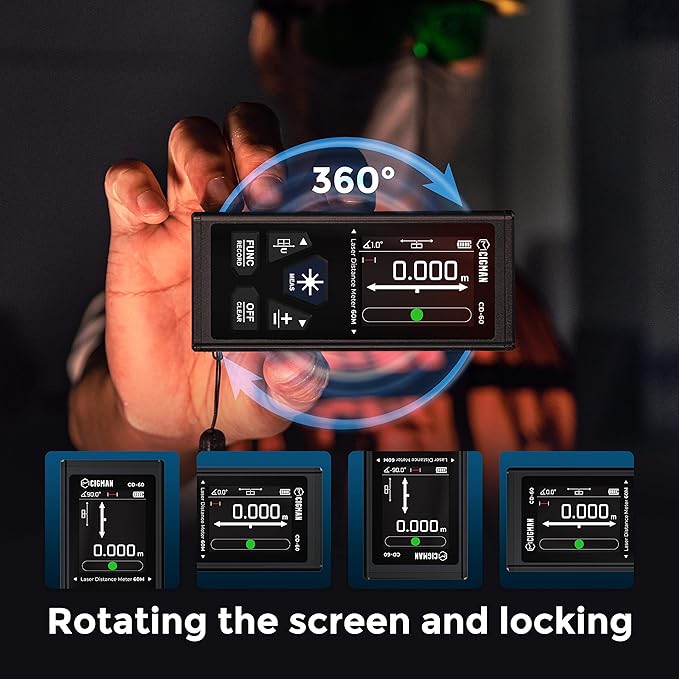 CIGMAN Dual Laser Distance Meter 393ft/120M Bilateral Laser Measurement Tool Rechargeable Laser Measure with M/in/Ft Multiple Units Multifunctional Laser Measure(Laser Level is Class II,Output<1mW)