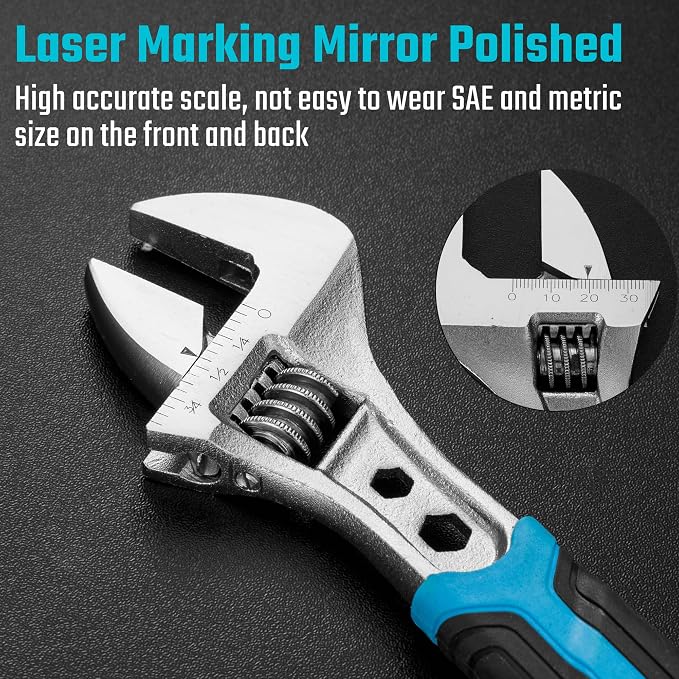 DURATECH 6 Inch Adjustable Wrench, 3-in-1 Spanner | Box End, Hex Function, CR-V Steel, Metric & SAE Scales, Chrome-plated, Bi-material Soft Grip