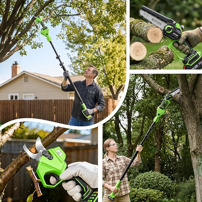 BUYJOY 4-in-1 Electric Pruning Shears & 6 Inch Pole Saw Combo, 1.8" Cutting Diameter Cordless Pruner, 2×4.0Ah Batteries, Adjustable Branch Cutter for Tree Trimming and Garden Pruning