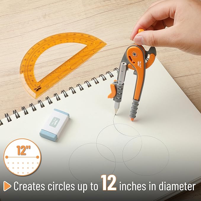 Mr. Pen- Geometry Compass and Protractor Set, 6 Inch Compass, 6 Inch Protractor, Drawing Tool for School, Clear Plastic, Easy Grip, Precision Design for Math, Art, Drafting, Architecture