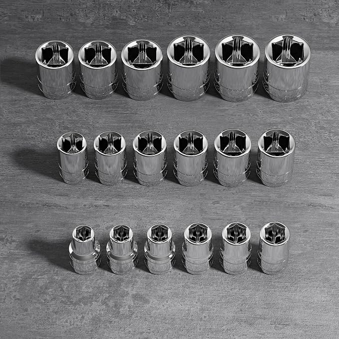 Olsa Tools 1/2-Inch Drive SAE Deep Socket Set - 18pc | 6-Point Chrome Vanadium Sockets, 10mm-27mm, No Skipped Sizes - Professional-Grade SAE Socket Sets - Part: 1326