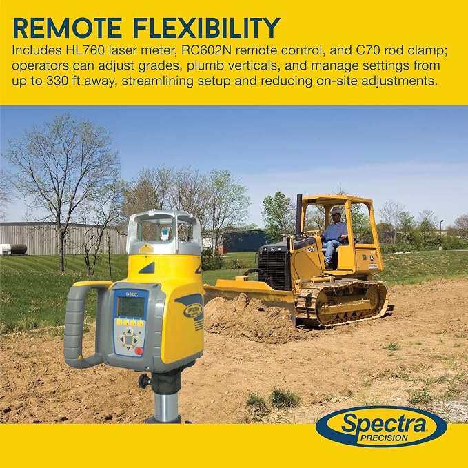 Spectra Precision GL622N Dual-Slope Grade Class II Laser Level Kit with HL760 Laser Meter, C70 Rod Clamp, RC602N Remote Control, 10 Ah NiMH Batteries, Charger for Tiling, Construction, Flooring