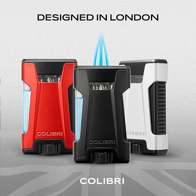 Colibri Rebel Double Jet Flame Torch Lighter, Windproof & Refillable, Cigar Enthusiast's Choice with Blue Fuel Window and Adjustable Flame (Matte Black + Black)