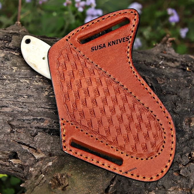 Custom Handmade 7'' fixed blade hoof rasp knife Cow boy knife Turquoise Handle Damascus steel Bull cutter, cowboy knives with pancake leather sheath (BONE)