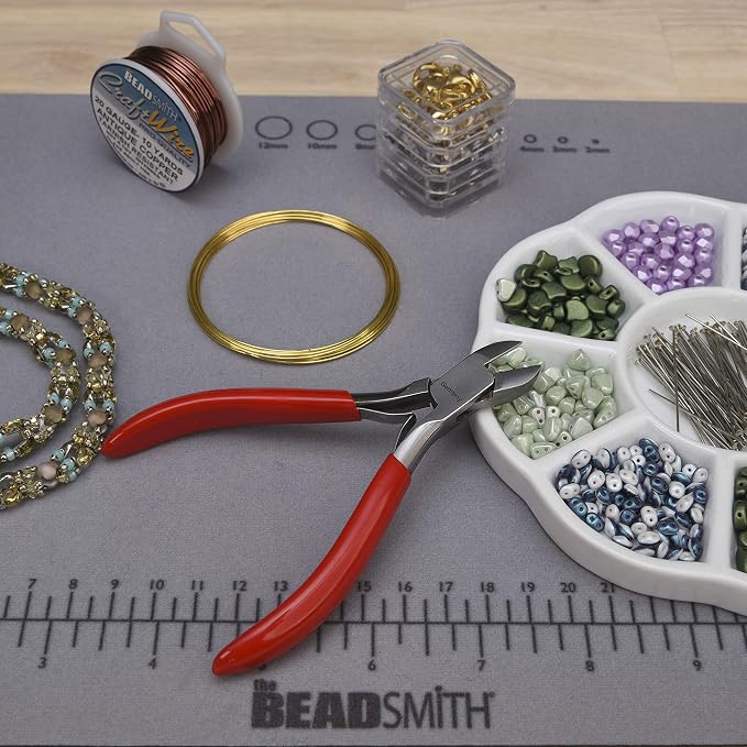 The Beadsmith Platinum Series German Flush Cutter, 4.75 inches (120mm) with polished steel head, red PVC comfort grip handle and double-leaf spring, tool for jewelry making