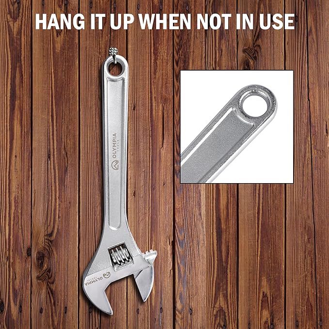 Olympia Tools 15" Adjustable Wrench, Heavy Duty Drop Forged Steel, Chrome Plated, Precision Machined Jaws, Rust Resistant