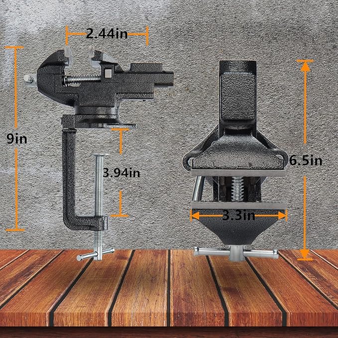 Table Vise, 3.3" Jaw Width, 2 in 1 Bench Vise Universal Rotate 360° Work Clamp-On Vise, Table Vice With Two Multifunctional Jaw and Quick Adjustment Button for Woodworking, DIY, Metal Working and More