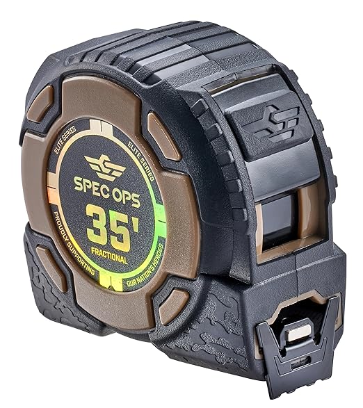 Spec Ops Tools Heavy Duty Tape Measure for Framing & Construction, 1 1/4" Double-Sided Blade, Retractable, Elite Series, 35 Foot Magnetic + Fractional