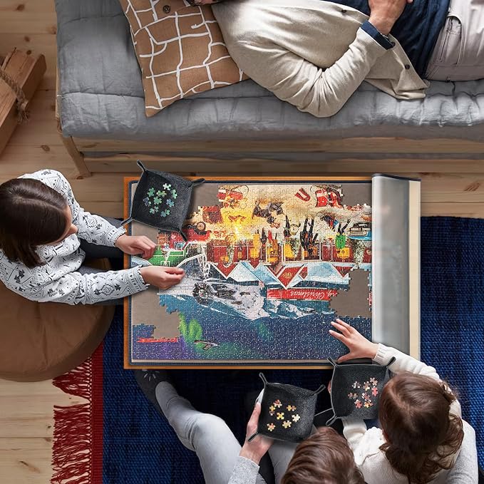 Tektalk Jigsaw Puzzle Board with 6 Sorting Trays - Portable Puzzle Mat with Dustproof Cover for Storage - Non-Slip Surface, Up to 1000 Pieces, 30.7 20.9 in - Gray