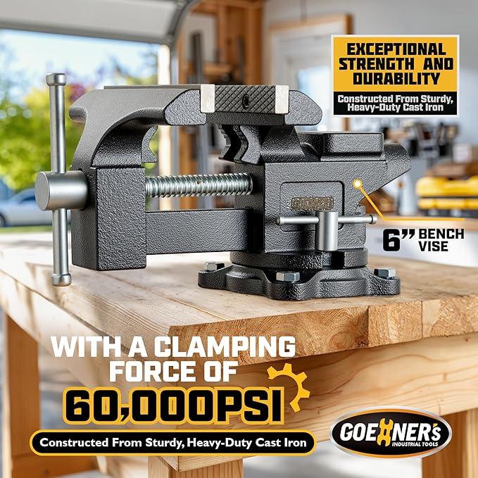 [Upgraded] Bench Vise 6” - Table Vice For Workbench, Utility Vise with Heavy Duty Cast Iron, Multi-Jaw, 270 Degree Swivel Base, Larger Anvil, Easy Adjustment for Woodworking, Workshop DIY Uses